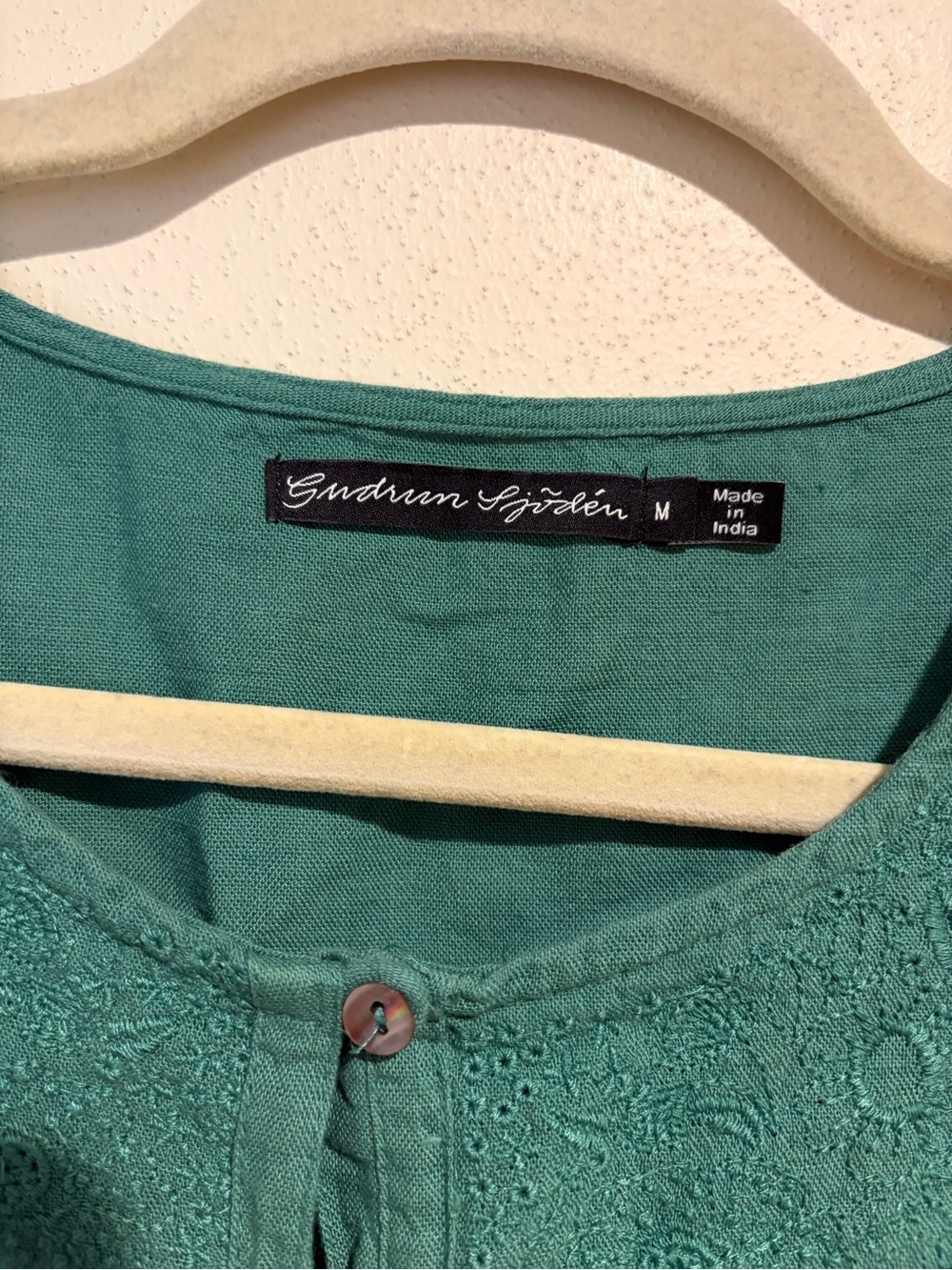 Gudrun Sjoden Teal Embroidered Button Down Dress Cotton Linen Lagenlook Medium - Picture 4 of 15